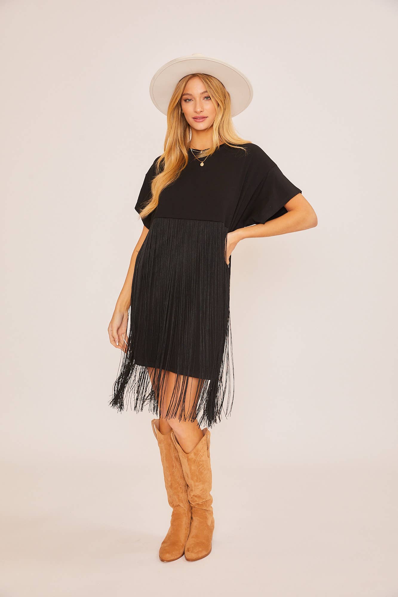 T-SHIRT DRESS WITH TASSEL WAIST DETAIL