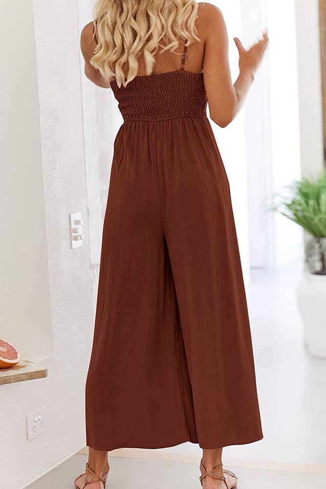 CUT OUT JUMPSUIT: COFFEE