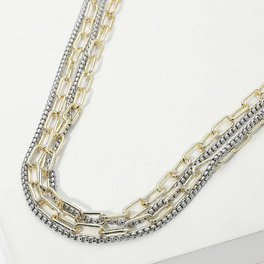 14K GOLD PLATED TWO TONE CHAIN LAYERED NECKLACE