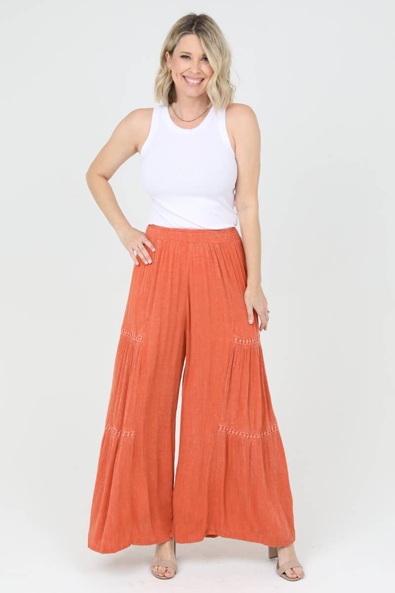 SMOCKED WAIST PANTS- BURNT ORANGE