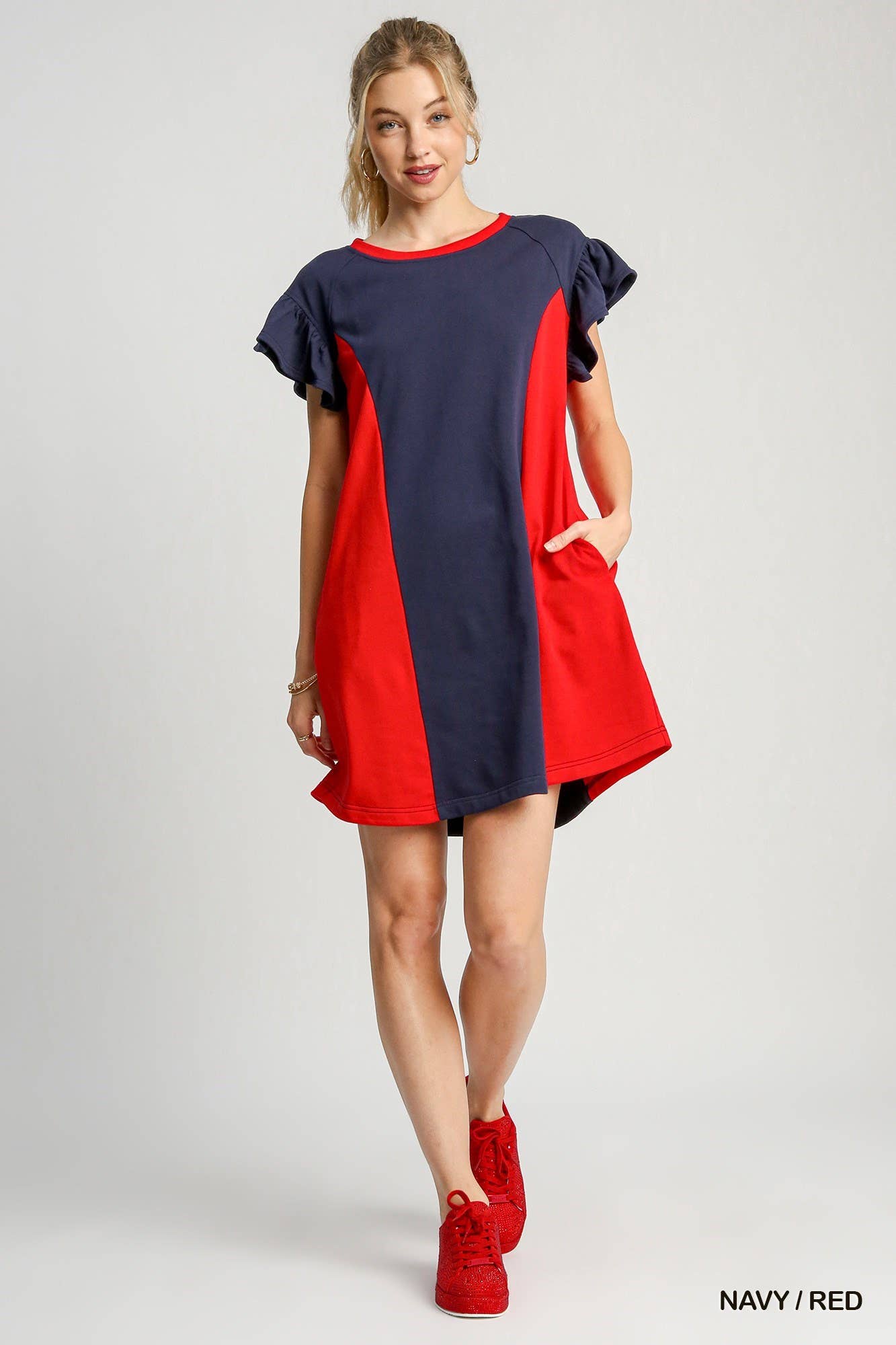 GAME DAY COLOR BLOCK DRESS: NAVY/RED