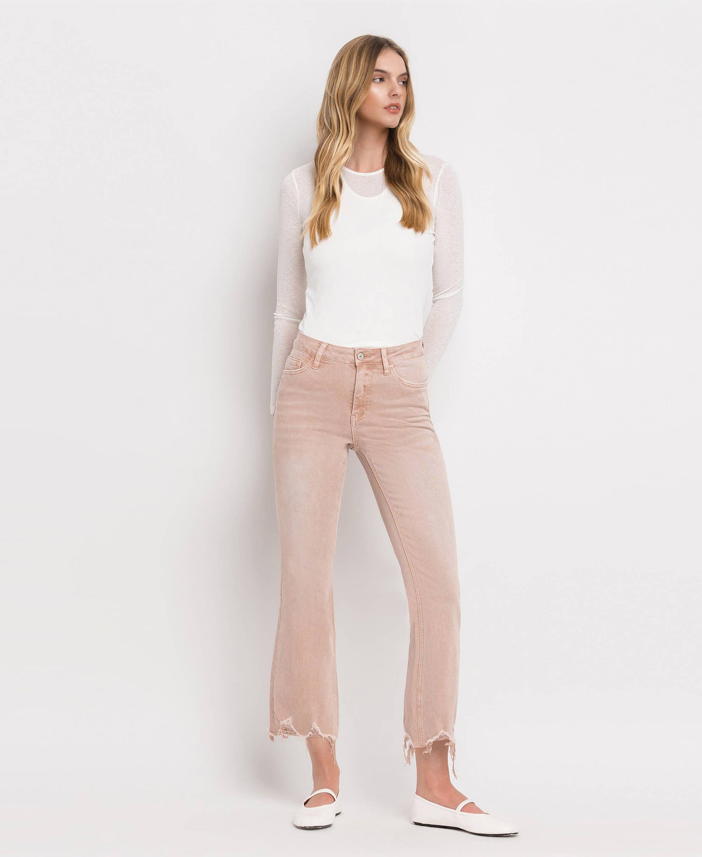 CROP FLARE JEANS- CORAL