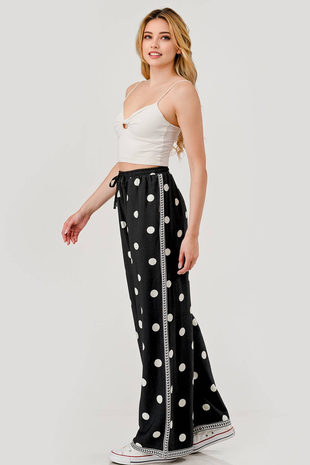 DRAWSTRING POLKA DOT PANT: BLACK