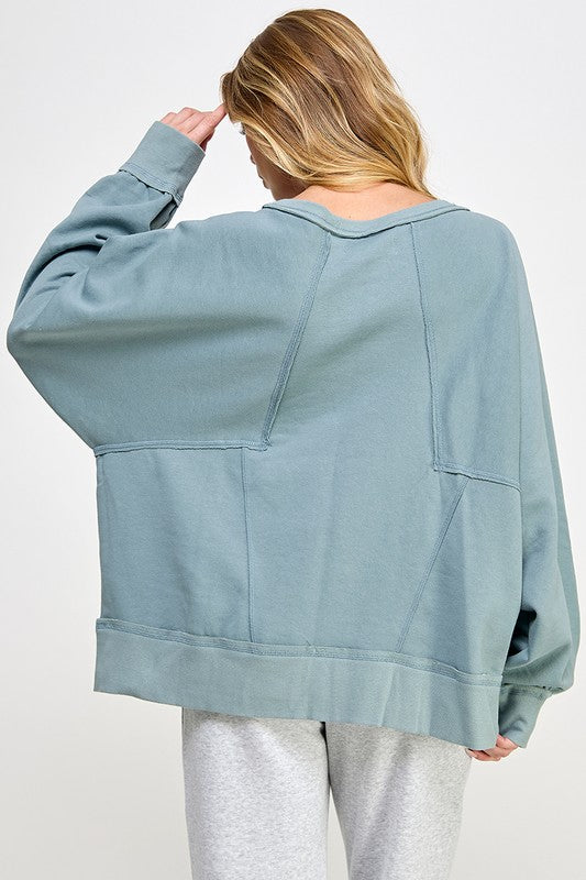 OVERSIZED PATCH PULLOVER: SAGE