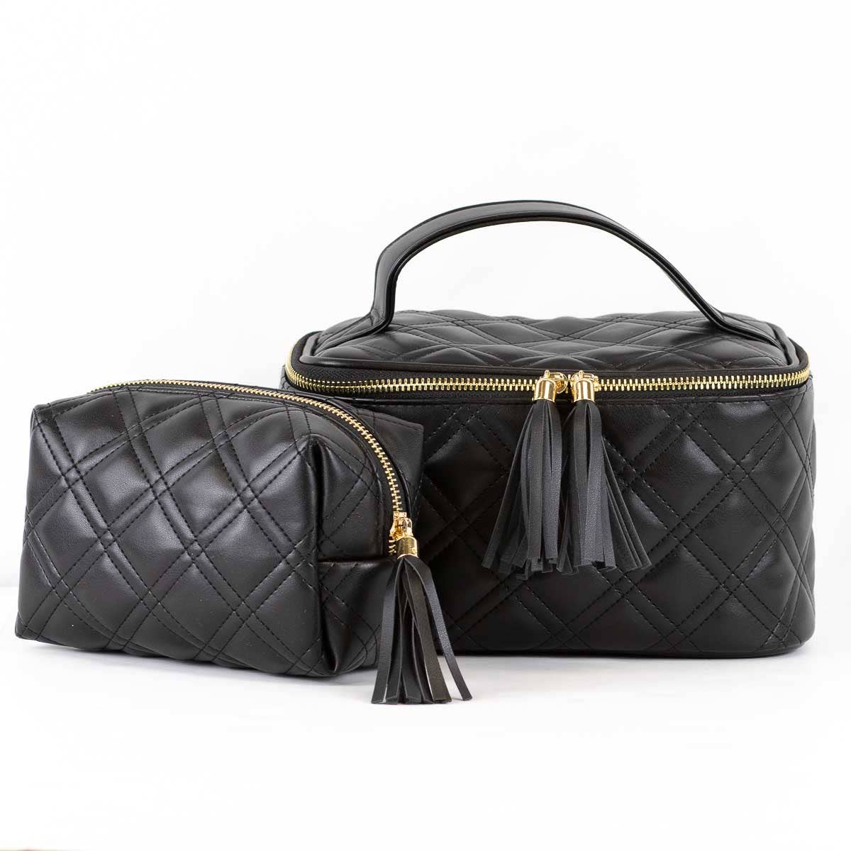 BLK QUILTED COSMETIC BAG