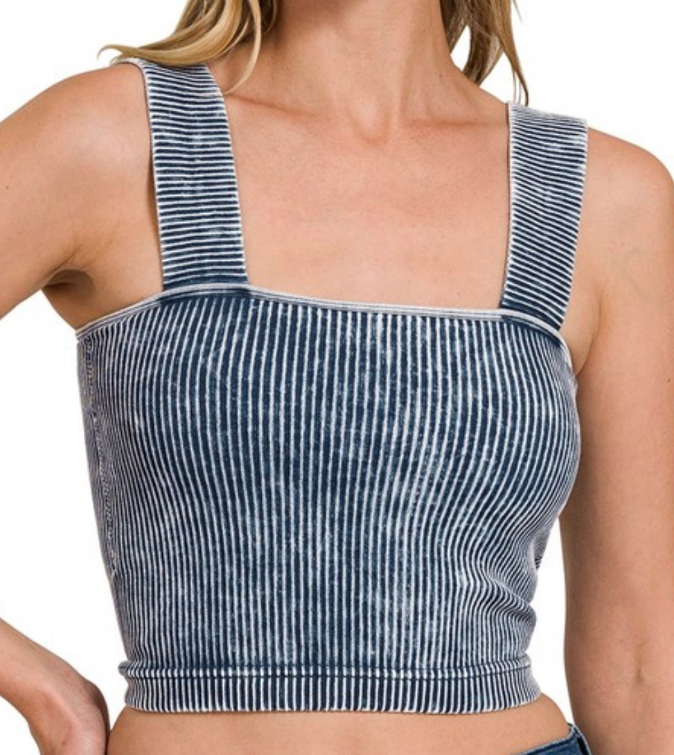 WASHED SQUARE NECK TANK- BLUE/GREY