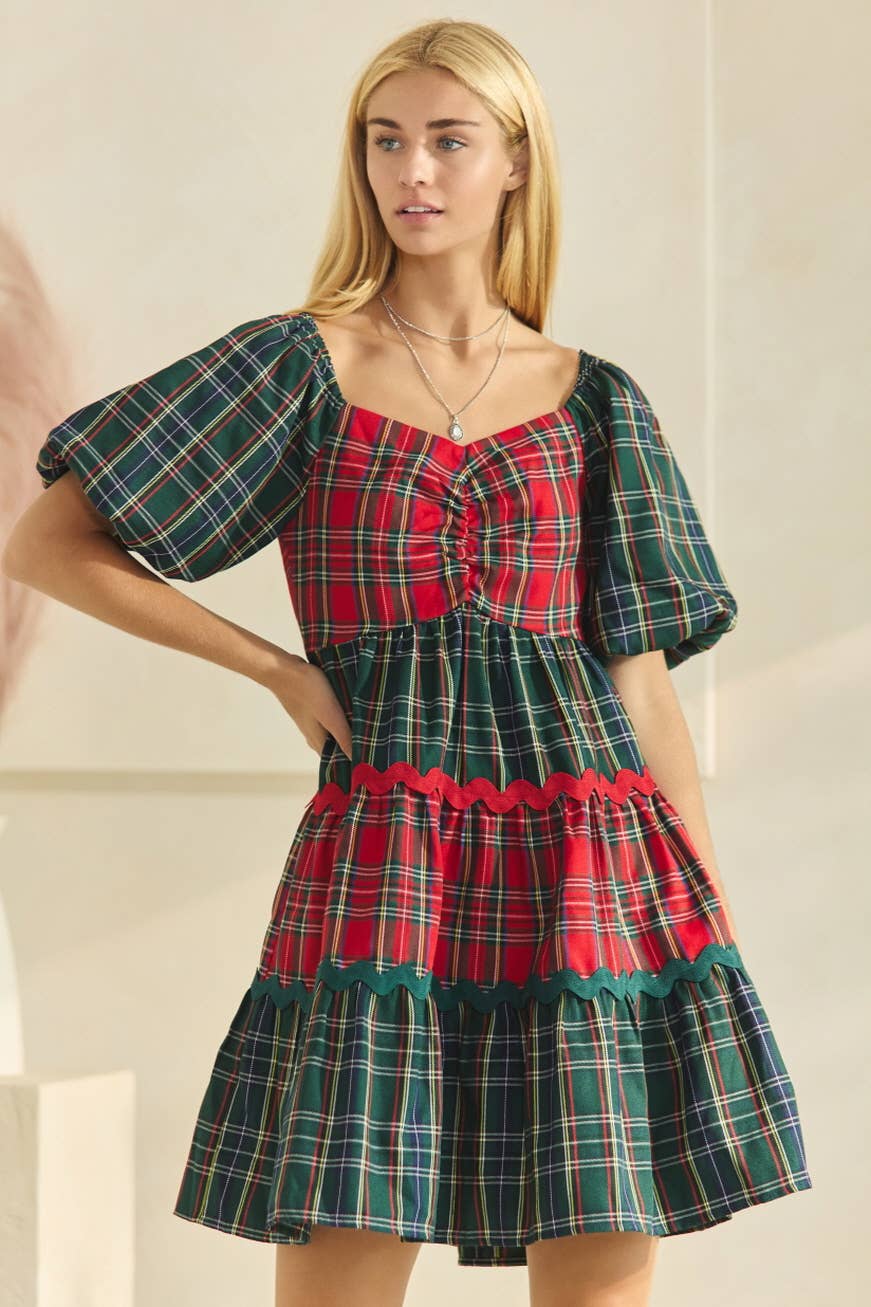 RED GREEN PLAID DRESS