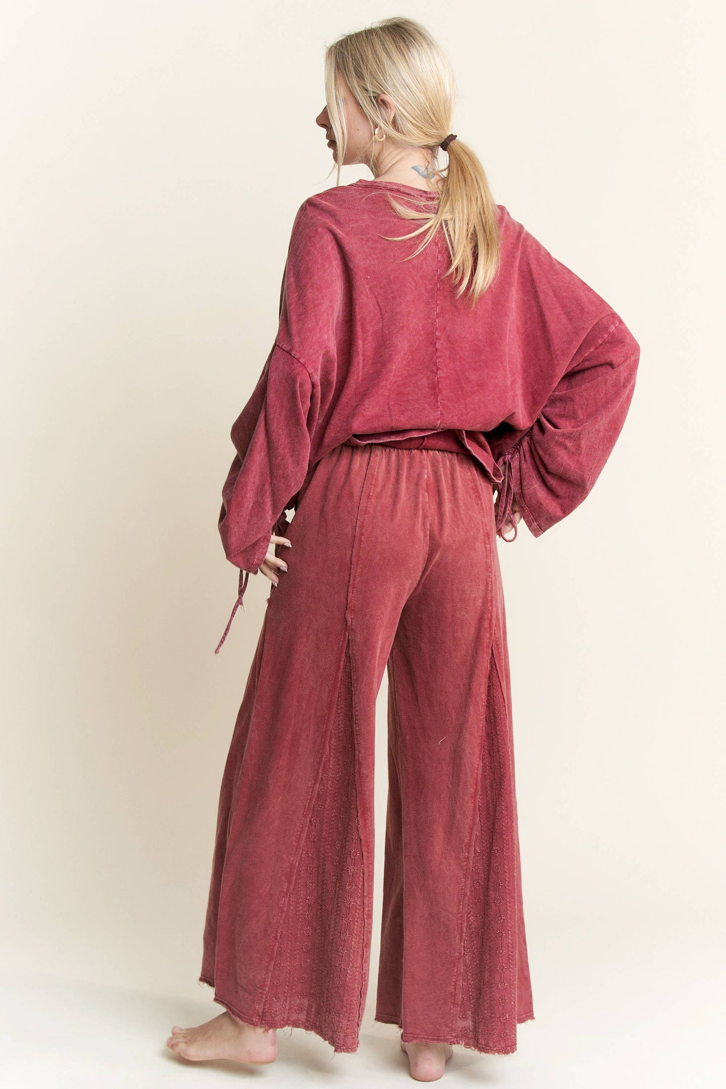 BURGUNDY MINERAL WASH FLARE PANT