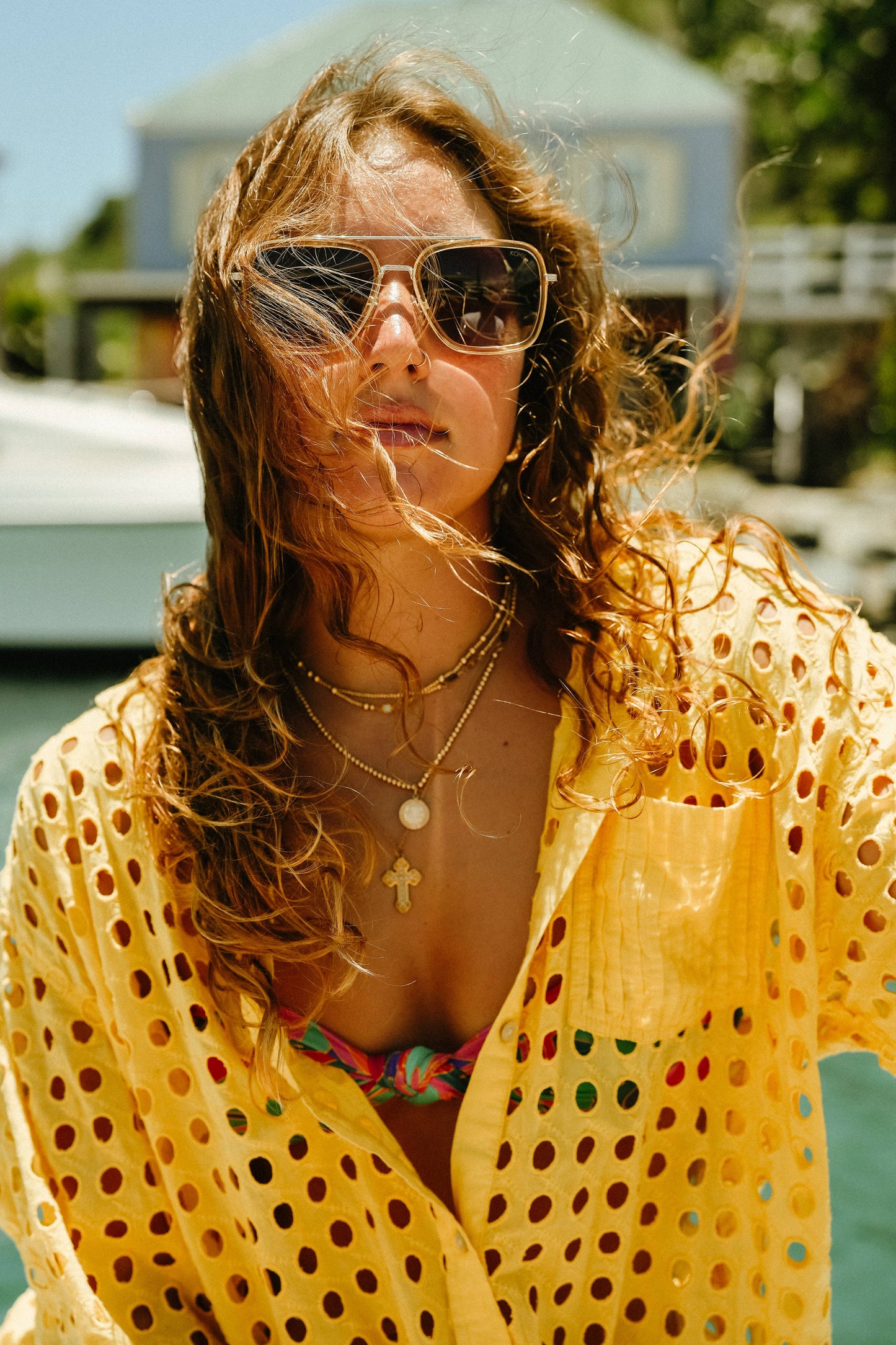 LEX CHAMPAGNE Polarized Navigator Metal Sunglasses