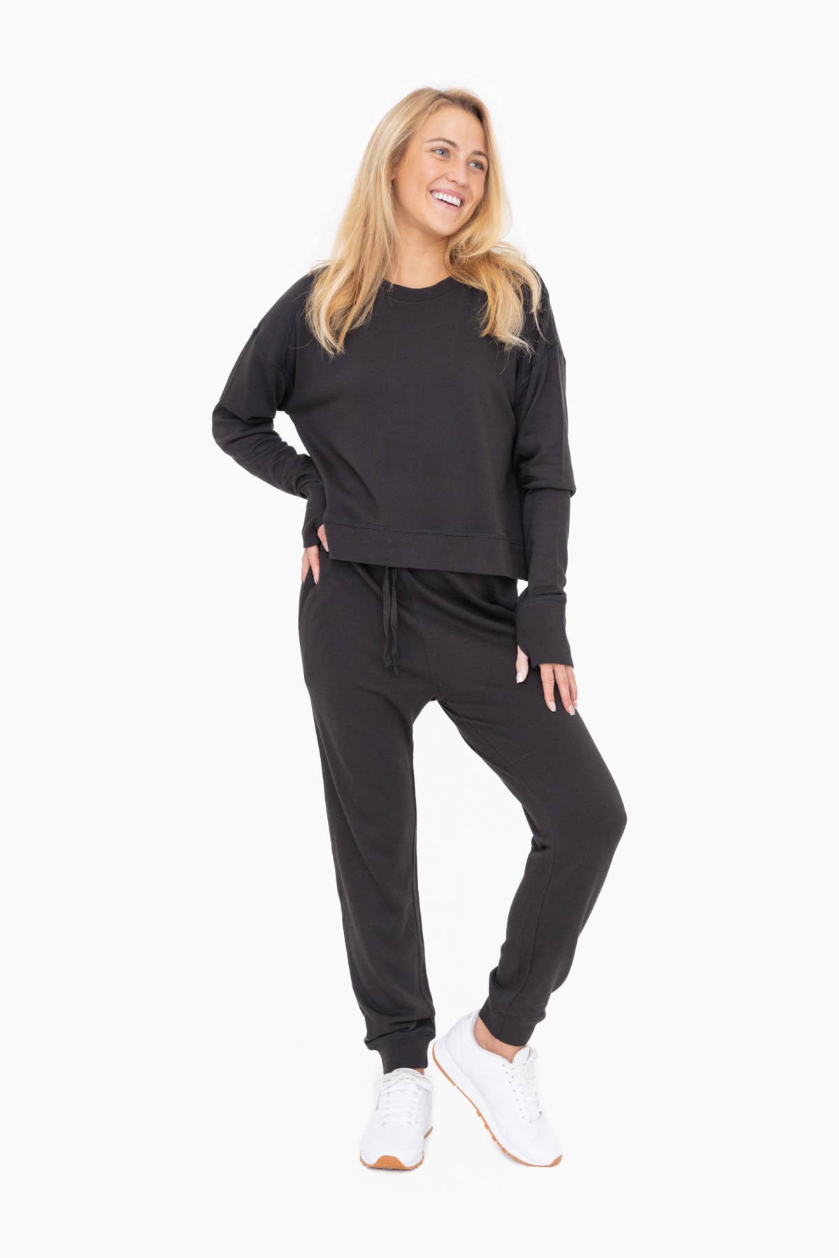 MONO B COTTON CREW NECK TOP: BLACK