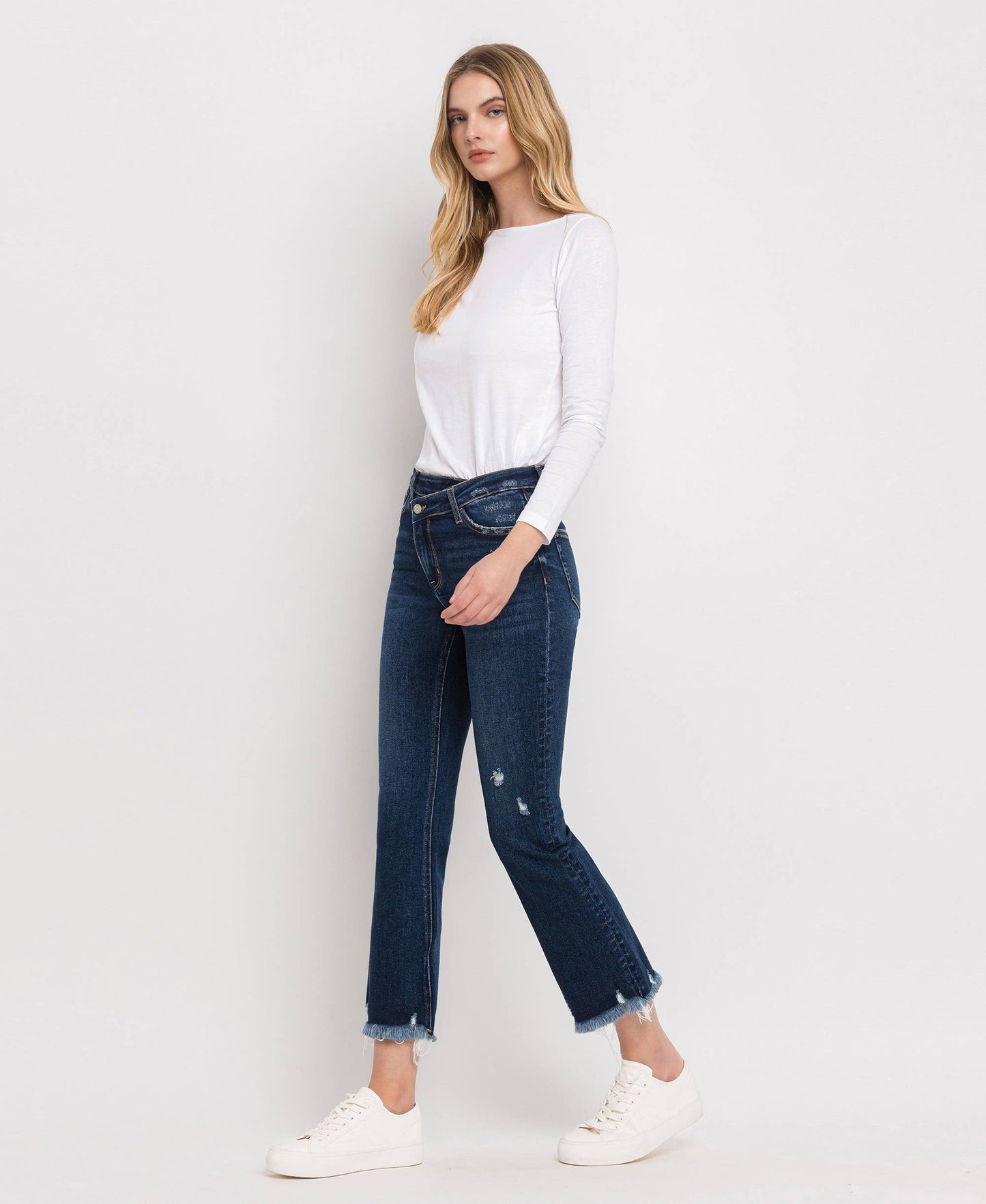 CROSSOVER WAISTBAND KICK FLARE JEANS