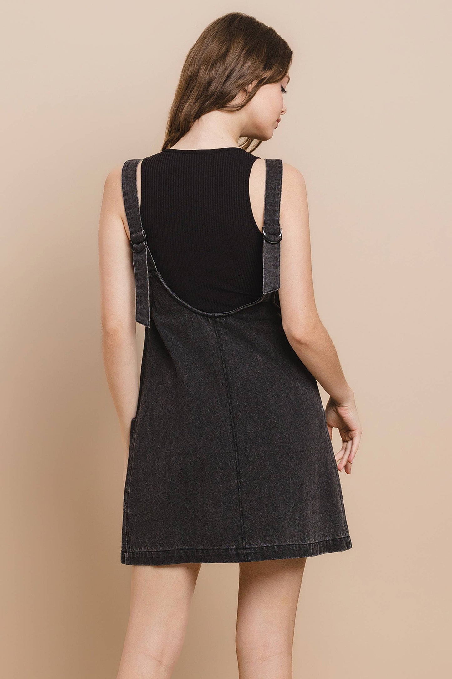 OVERALL JUMPER DRESS: BLK