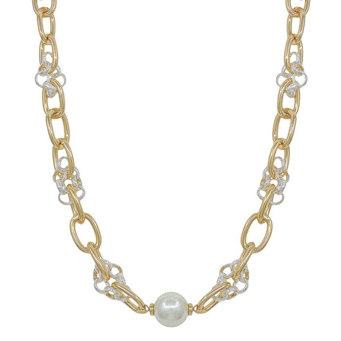 GOLD AND PEARL LINKED NECKLACE