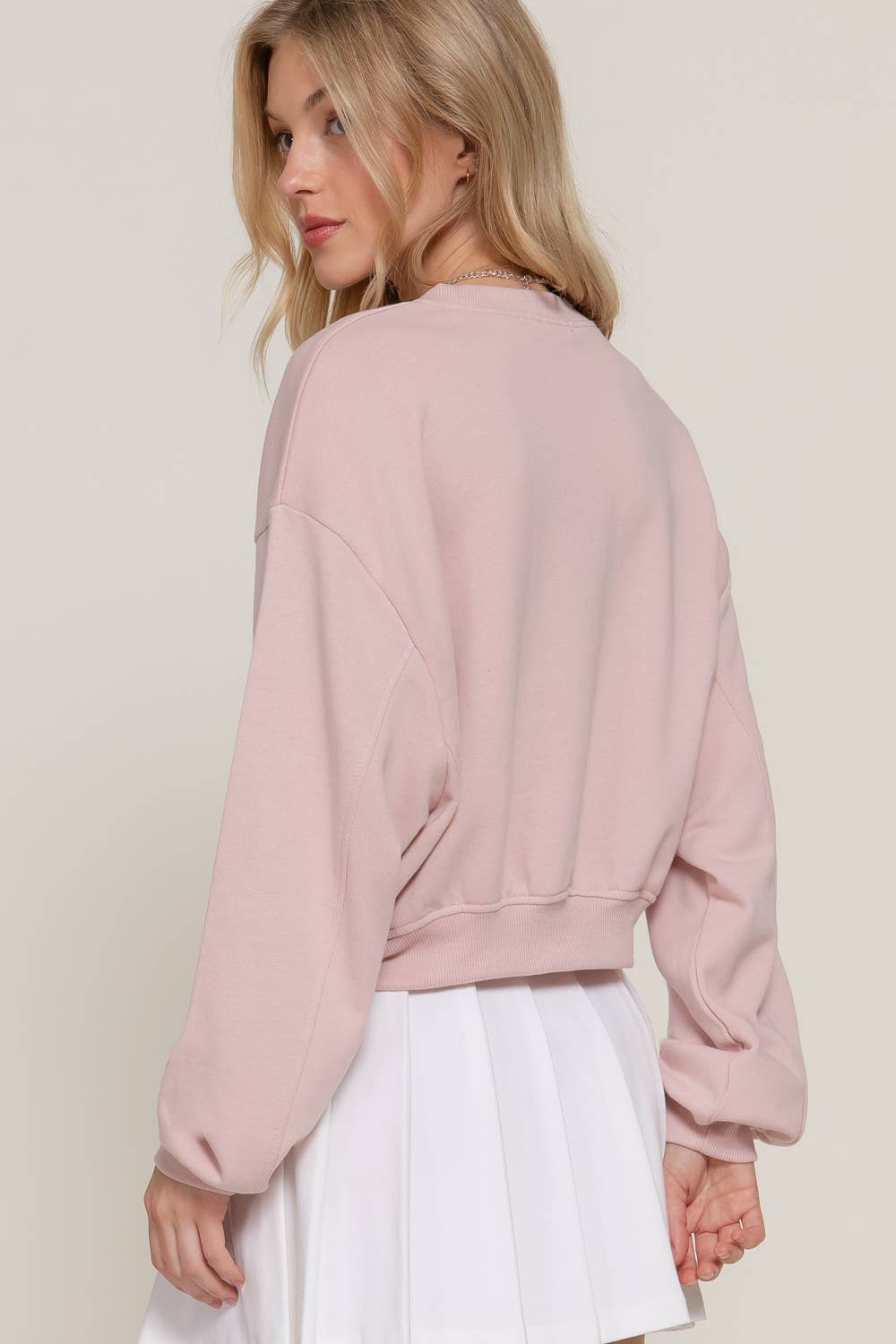 CROP SWEATSHIRT: BEIGE/PINK