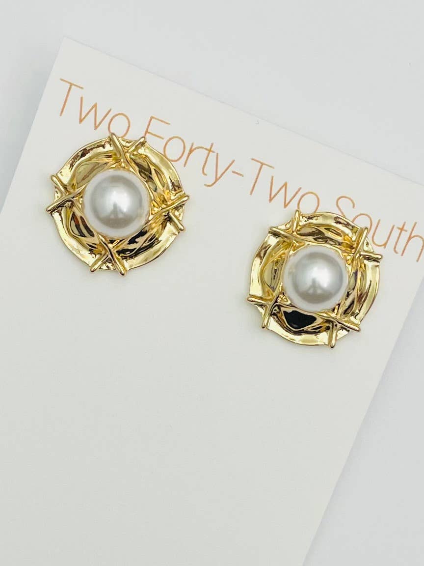 GOLD RATTAN PEARL EARRING