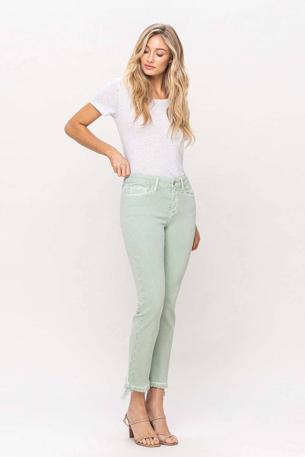 CROP STRAIGHT JEANS- MINT