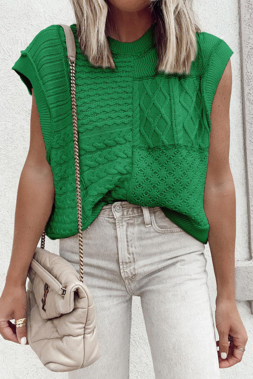 GREEN SLEEVELESS KNIT SWEATER