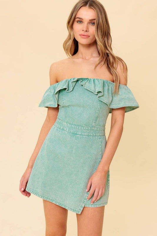 WASHED WOVEN ROMPER: GREEN ACID