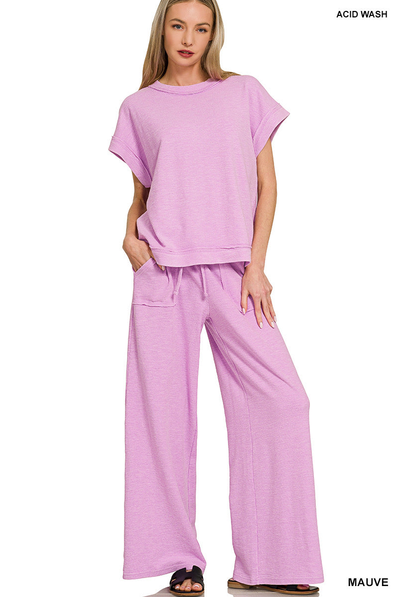 SOFT KNIT PANT SET: MAUVE