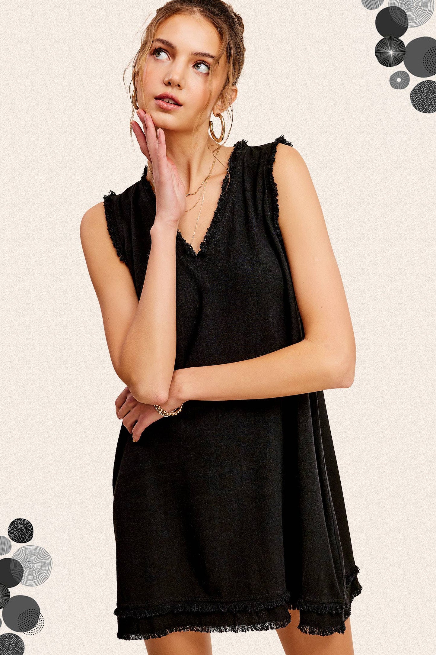 SOFT WASH VNECK DRESS: BLACK