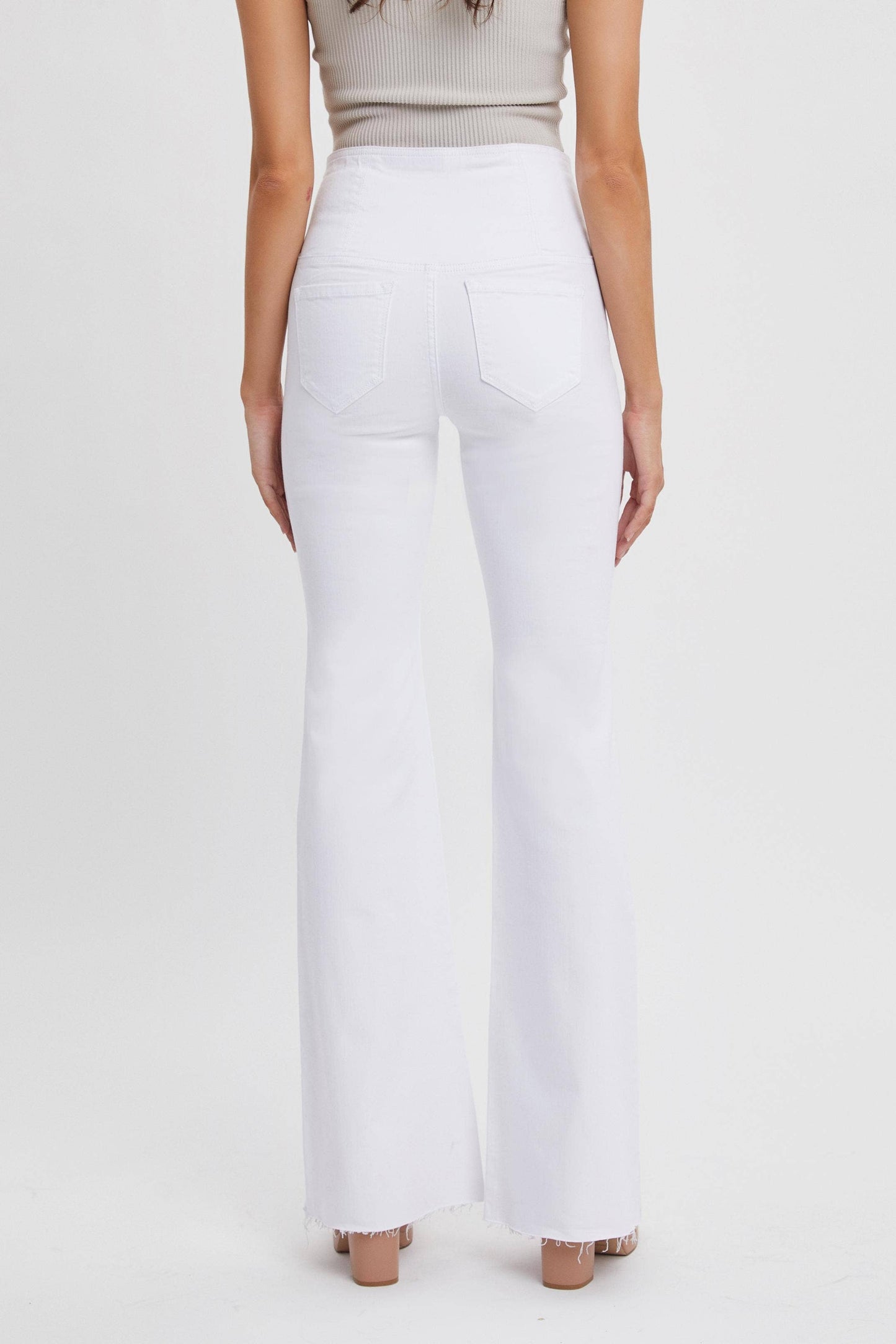 WHITE CROSS WAISTBAND FLARES