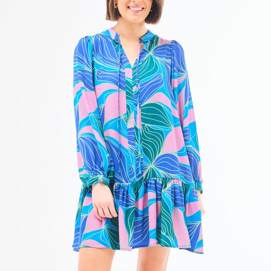 MARY SQUARE BLUE TROPICAL DRESS