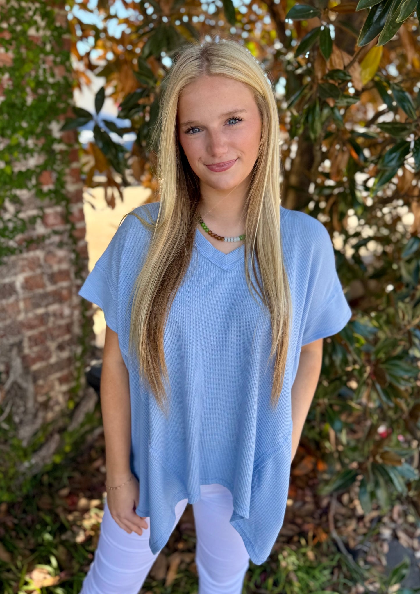 LIGHT BLUE VNECK HI LOW TUNIC