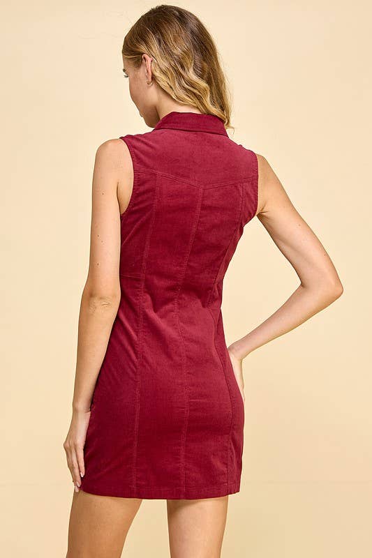 CORDUROY SLEEVELESS DRESS: MAROON