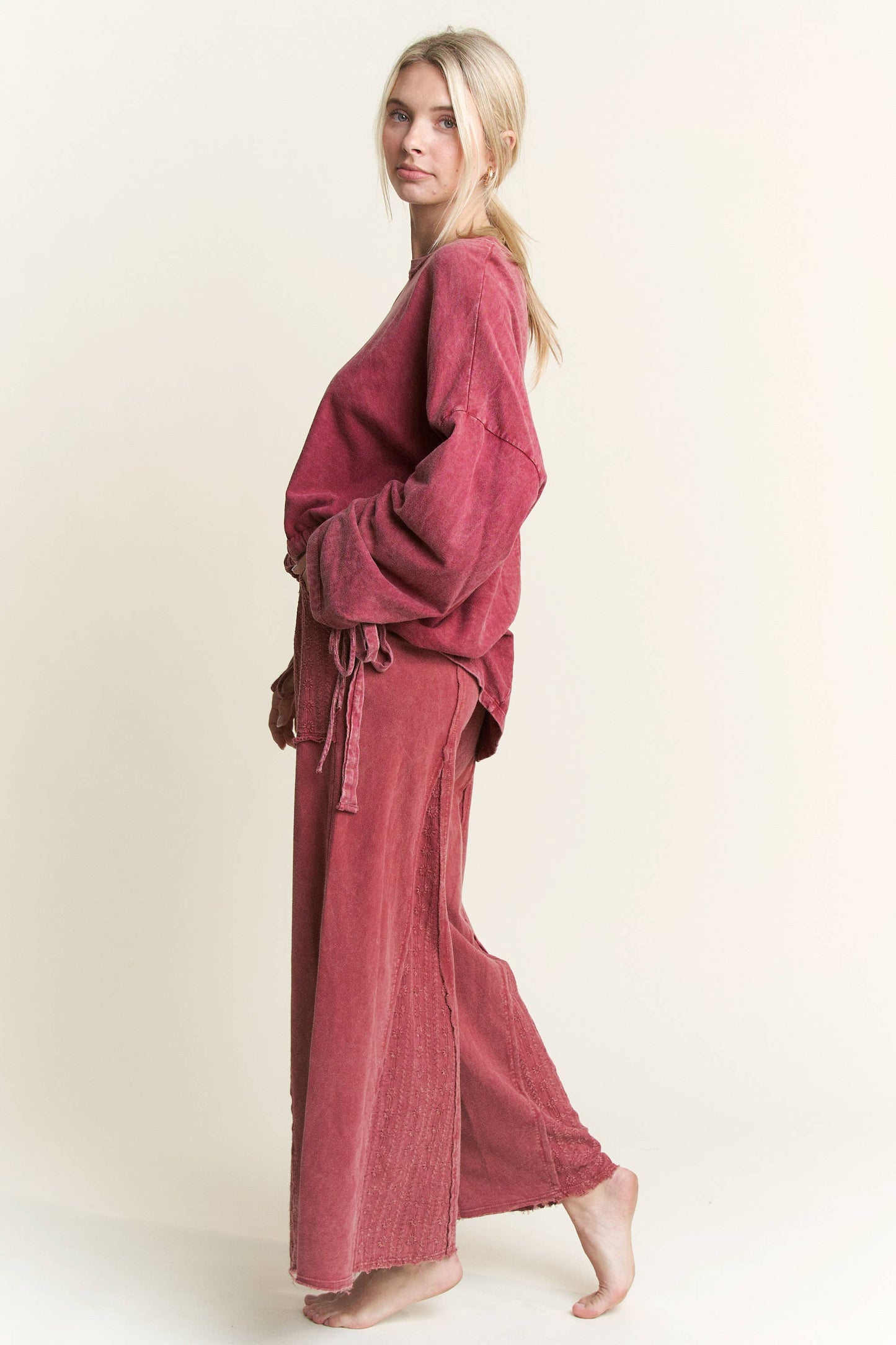 BURGUNDY MINERAL WASH FLARE PANT