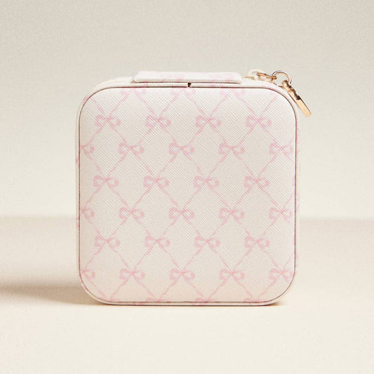 SQUARE JEWELRY BOX: IVORY PINK BOW