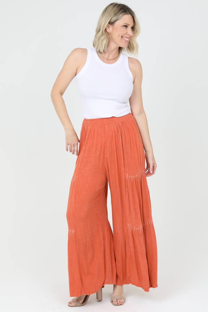 SMOCKED WAIST PANTS- BURNT ORANGE