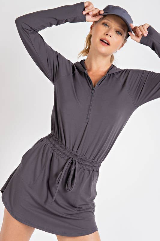 LONG SLEEVE ROMPER: CHARCOAL