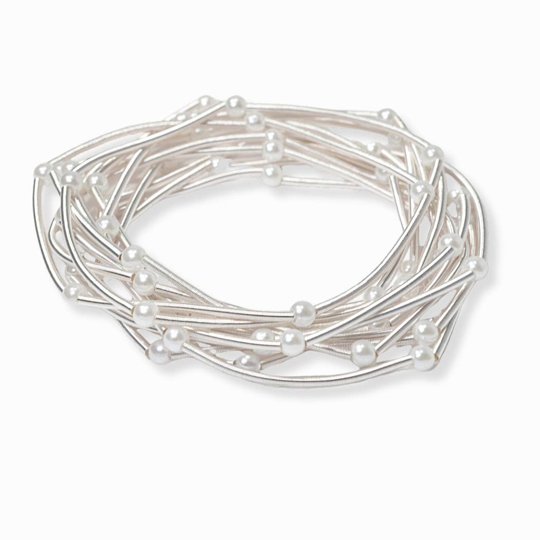 PEARL STRETCH BRACELET SET: SILVER