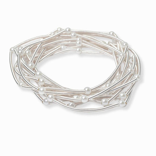 PEARL STRETCH BRACELET SET: SILVER