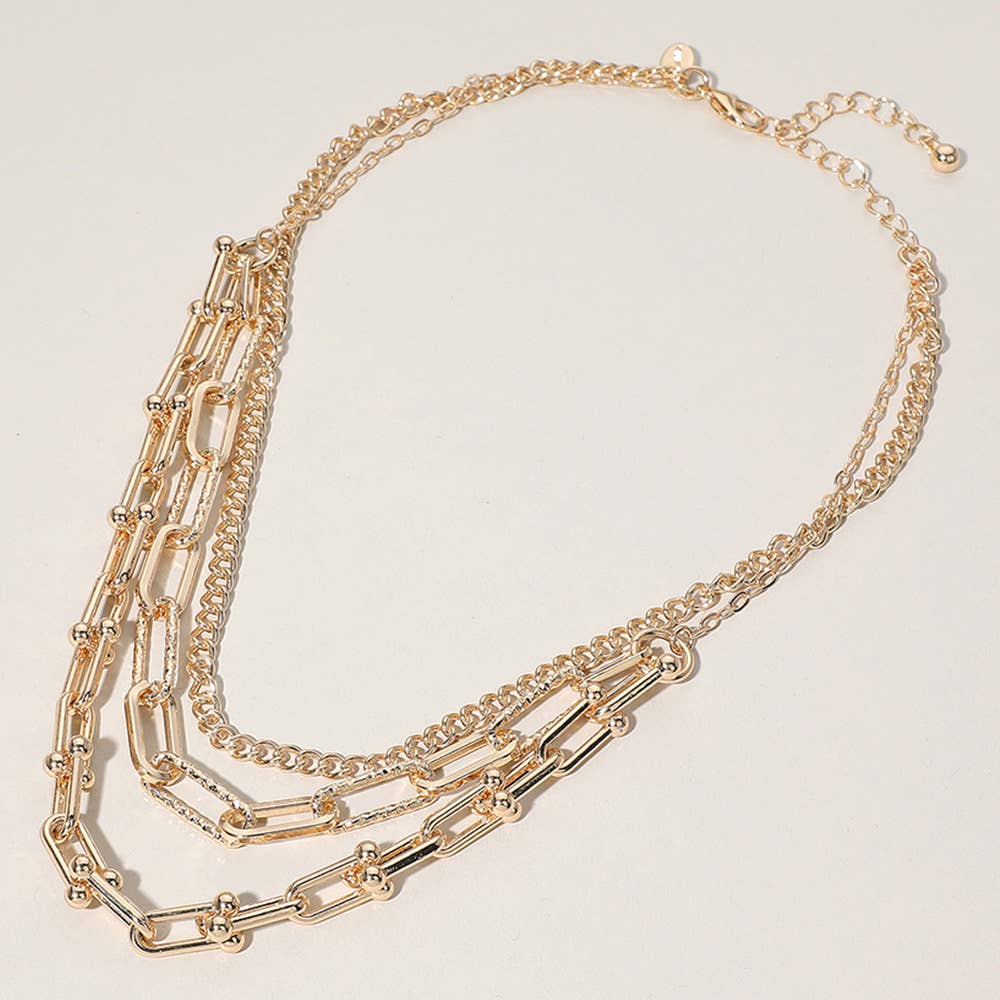 PAPERCLIP CHAIN LAYERED NECKLACE: GOLD