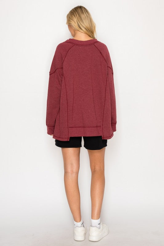 CRIMSON VNECK PATCH TOP