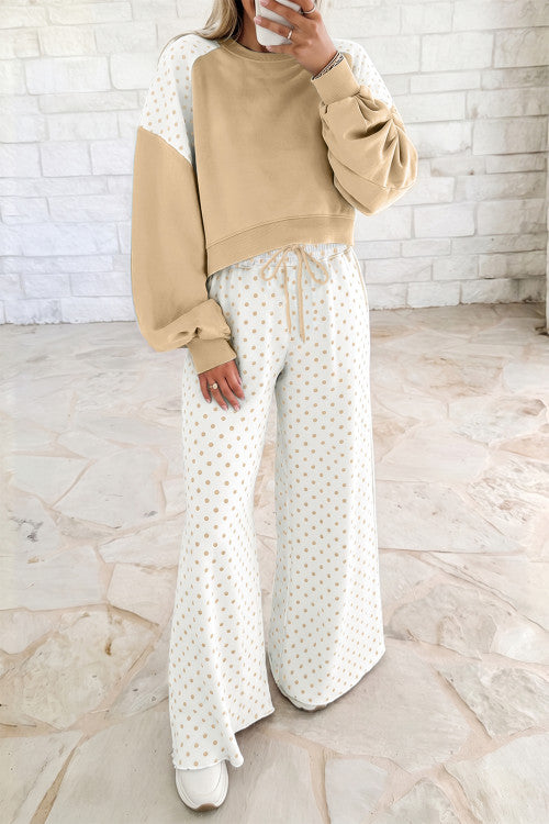 TAUPE POLKA DOT PANT SET