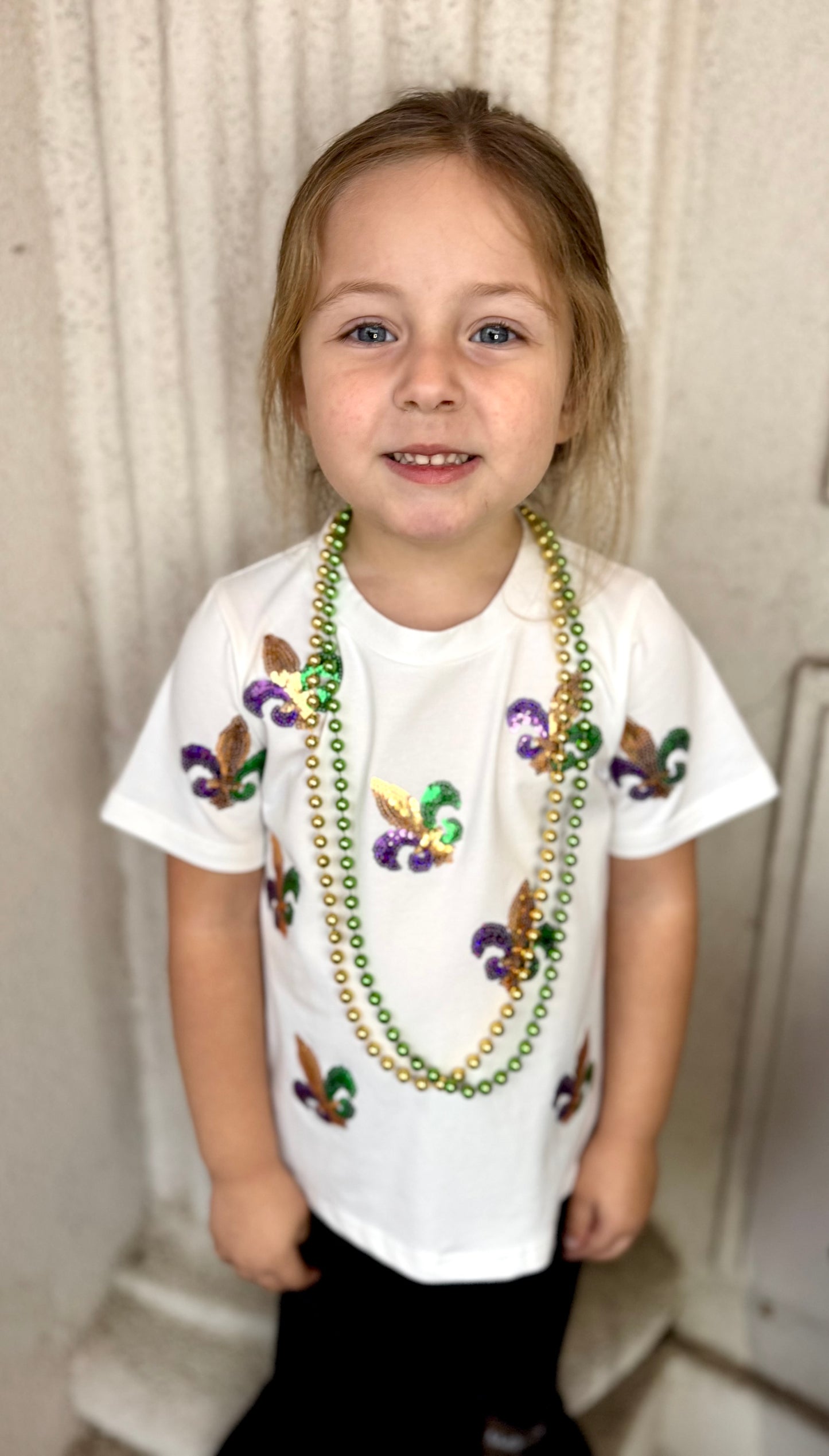 GIRLS MARDI GRAS TEE: WHITE