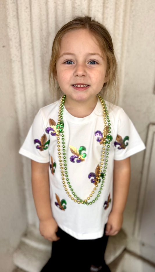 GIRLS MARDI GRAS TEE: WHITE