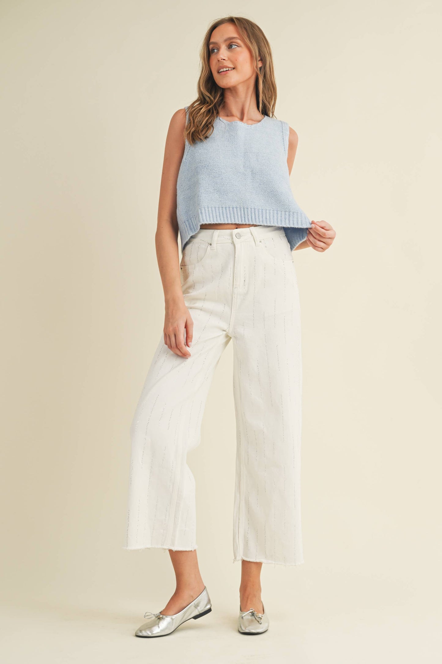 BACK BOW TIE SWEATER: POWDER BLUE