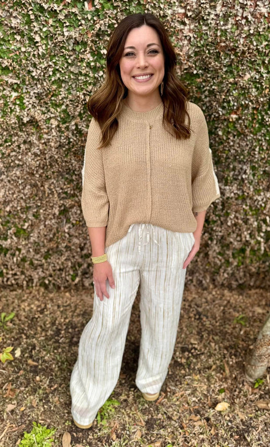 BEIGE STRIPED SLEEVE TOP