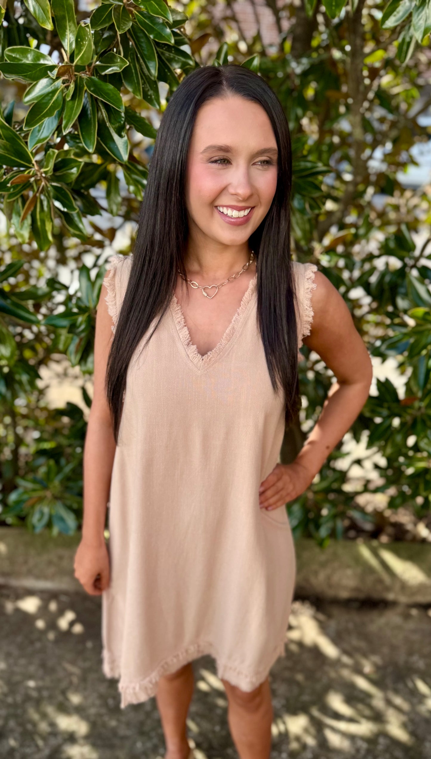 SOFT WASH VNECK DRESS: KHAKI