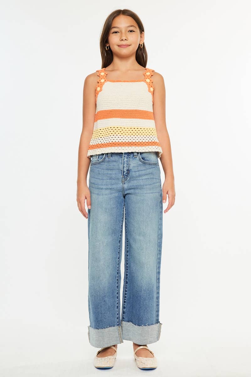 GIRLS KANCAN HIGH RISE CROP WIDE LEG JEANS