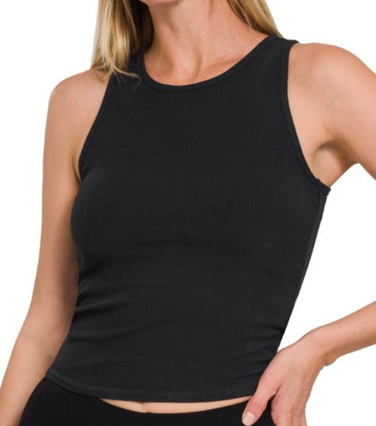 PADDED KNIT TANK- BLK