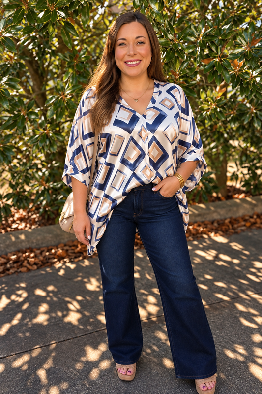 VNECK TUNIC: BLUE/CORAL