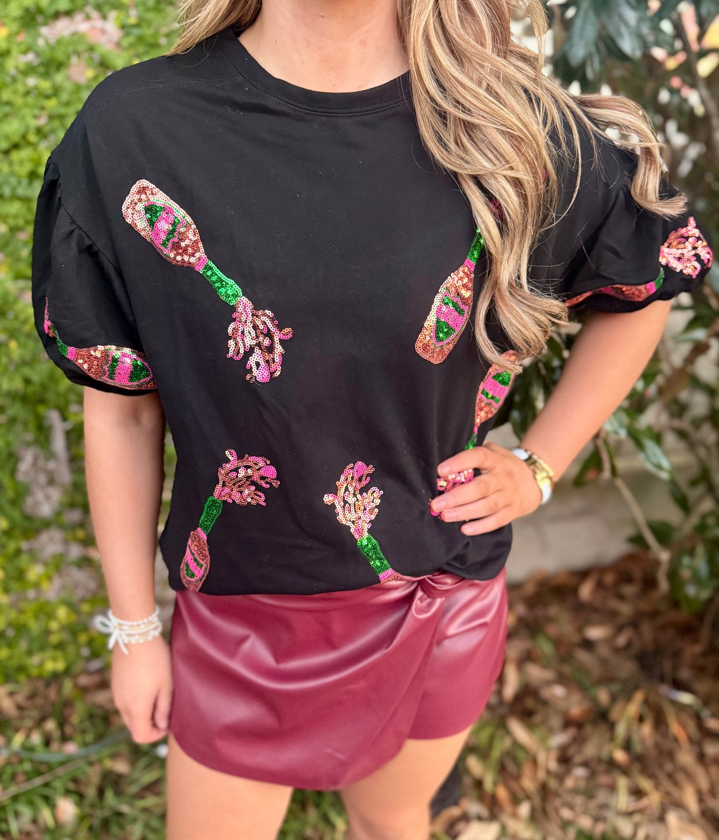SEQUIN CHAMPAGNE BUBBLE SLEEVE TOP