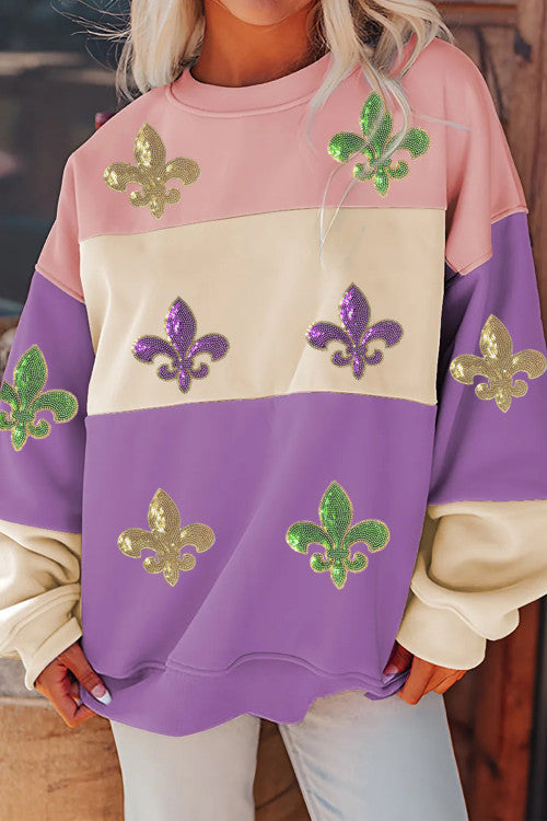 COLOR BLOCK MARDI GRAS PULLOVER