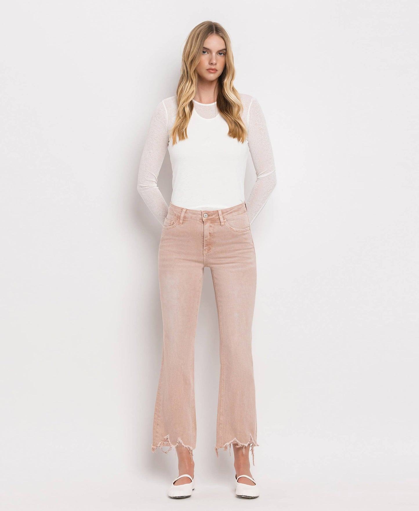 CROP FLARE JEANS- CORAL