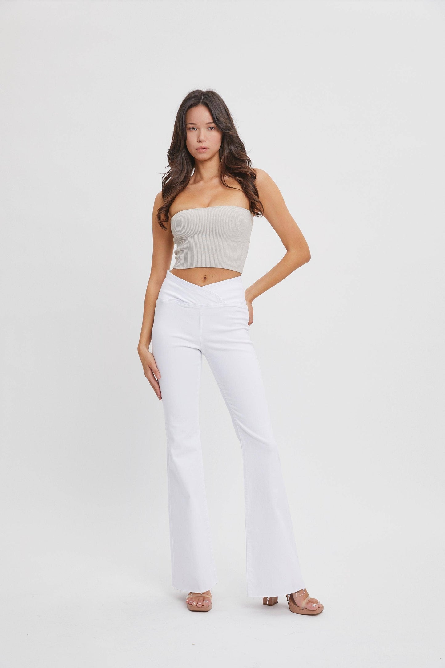 WHITE CROSS WAISTBAND FLARES