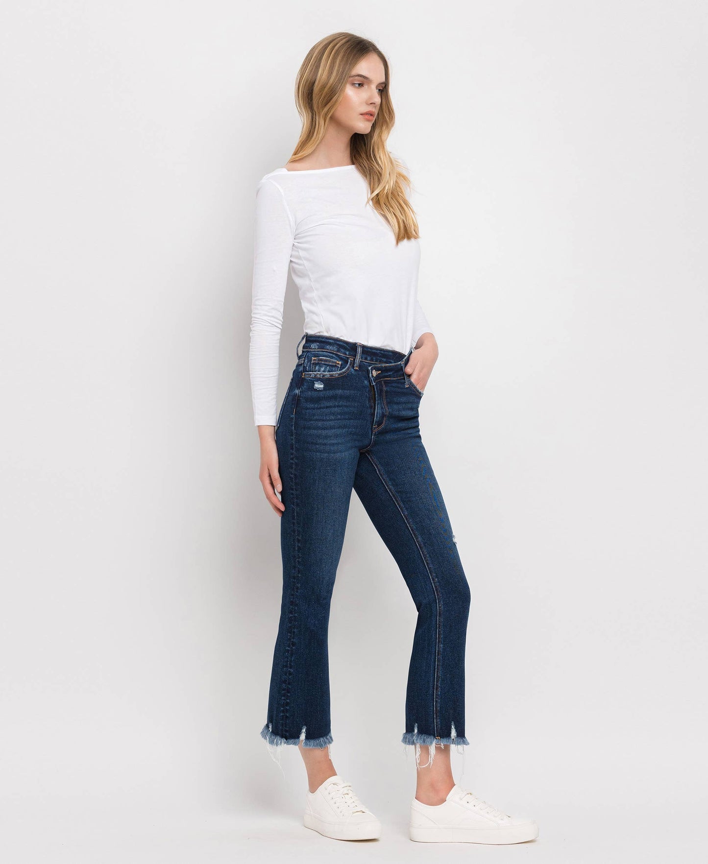 CROSSOVER WAISTBAND KICK FLARE JEANS